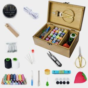 Sewing Tool Kit with Retro Wooden Box, Complete Home Hand Sewing Repair Tool Kit, Wooden Sewing Supplies Thread Needle Kit for Adults Teenagers Beginners (Dandelion)