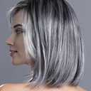 RENERSHOW Ombre Grey Short Bob Natural Straight Hair Wig with Curtain Bangs Mix Gray Heat Synthetic Wig Salt N Pepper Wigs for Women