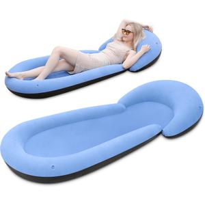 Inflatable Beach Mat, 70 x 29 Inch, Flocked Surface, Pillow Surround (Blue)