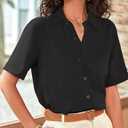 Zeagoo Women's Button Down Shirts Short Sleeve Dress Shirts Basic Business Collared Work Blouses (Black, L)