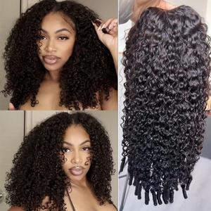 V Part Human Hair Wig for Women - 12 Inch Burmese Spirally Curly Glueless Clip-In Wig, 200% Density, No Glue No Sew, Natural Black Color, No Leave Out V Shape Wigs,Heat Resistant & Easy Install