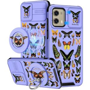 Buleens for Moto G Stylus 5G 2024 Case - with Ring Stand & Camera Cover Aesthetic Cute Designed Women Girls Girly Kawaii Butterfly Teen Phone Case for Motorola G Stylus 5G 2024 Compatible with Magsafe