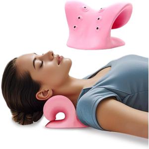 Neck Stretcher with Magnetic Therapy Acupressure for Pain Relief, Neck and Shoulder Relaxer, Chiropractic Pillow, Restore Neck Curve (Pink)