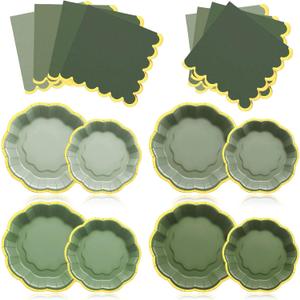 Vesici 144 Pcs Sage Green Party Plates with Napkins 9 Inch 7 Inch Paper Plates and Disposable Napkins with Gold Foil Border for Tea Birthday Bridal Baby Shower Wedding Party Supplies