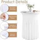2 Pack 32 x 43 Inch Round Spandex Cocktail Tablecloths with Skirt Fitted Elastic Cocktail Tablecloth for High Top Bar, Wedding, Party, Events, White