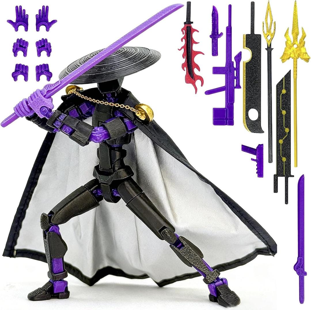 T13 Assembly Completed Action Figures,T-13 Action Figure, Robo 13 3D Printed Action Figure - The Ultimate Hero for Action-Packed Playtime,5.2 Inch, Black Purple