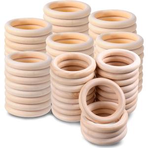 80PCS 3 inch Wooden Rings for Crafts Unfinished Macrame Wooden Rings Smooth Wood Rings Solid Natural Wood Circles Rings for Jewelry Making DIY Craft Macrame Decor