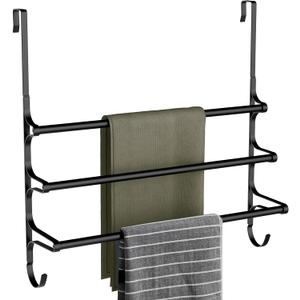 Over The Door Towel Rack, Over Door Towel Rack for Bathroom Door, Triple Towel Storage Holder with Hooks (Matte Black, 20.15" L)