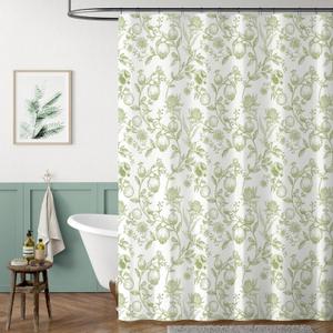 jinchan Vintage Floral Shower Curtain Waterproof Fabric Botanical Flower Plant Shower Curtains for Bathroom Elegant Luxury with 12 Hooks Pomegranate Green 70x72 Inches