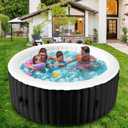 2-4 Person Inflatable Hot Tub, Round Blow Up Portable Hot Tub, Leak-Proof PVC Outdoor Spa with 120 Strong Air Jets, Heater Pump and Insulated Cover, 71 X 71X 25