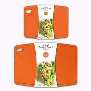 Thick Cutting Boards for Kitchen Silicone Chopping Board Set of 2 Mid 12.6'' x 9.1,Mini 9.1x7.1 Non-slip Deep Drip Juice Groove Easy Grip Handle,Dishwasher Safe-Orange, 2 Pack