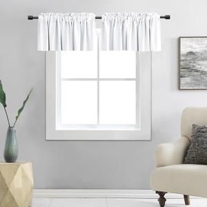 DONREN Pack of 2 Pure White Valances for Window - Rod Pocket Room Darkening Kitchen Valances(42 Wide by 12 Inches Long)