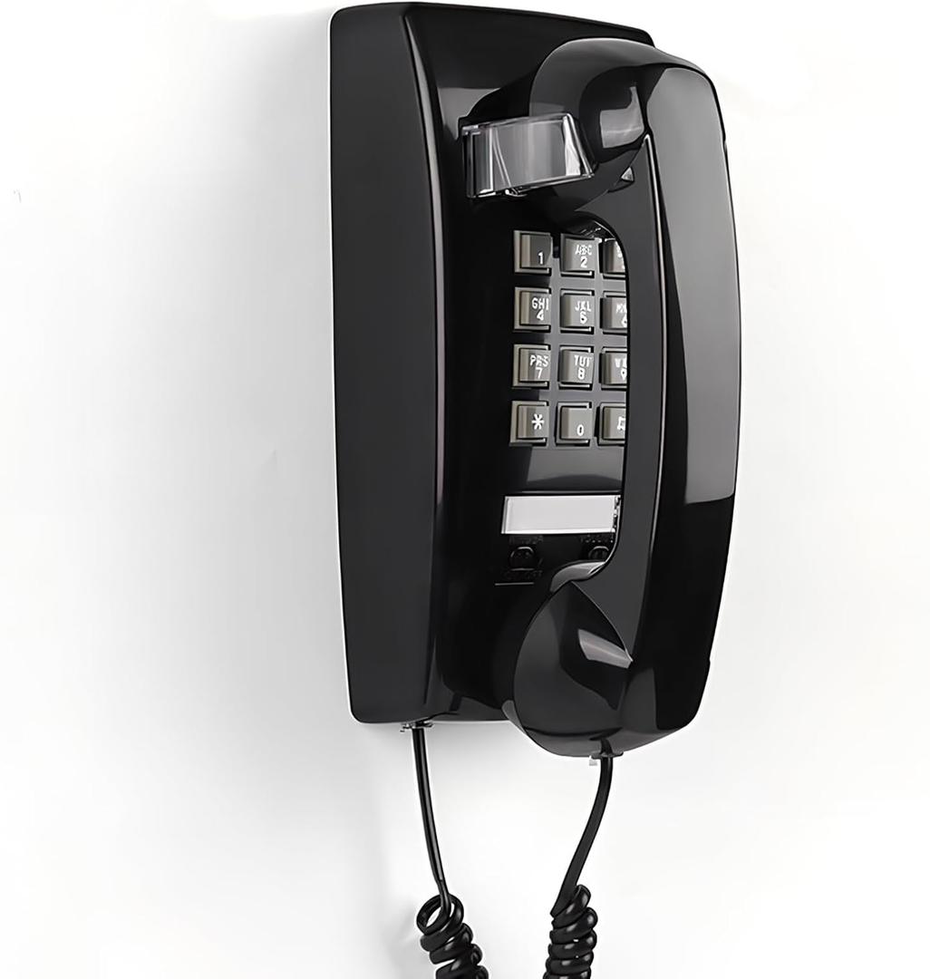 Retro Wall Mount Phone with Loud Mechanical Ringer Vintage Wall Phones for landline with Volume Adjustable Old Fashioned Corded Landline Telephone for Home School Kitchen Office (Black)