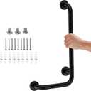 L-Shaped Angled Grab Bar 12x24 Inch Matte Black Anti-slip Knurled Shower Handles Wall Mount, 1.25" Diameter Shower Bars for Seniors Injured Balance Support, Handicap Grab Bars for Bathtubs and Showers