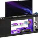 Bestier LED Entertainment Center for PS5, Gaming TV Stand with Cabinet 55/65 Inch TV, Modern TV Console with Adjustable Glass Shelf Living Room Bedroom, Black Carbon Fiber 57"