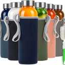 Epica glass bottles with lids 18oz glass water bottles, reusable juice bottle with lids for storing juices, reusable water bottle durable & ecofriendly set of 6 with Sleeves