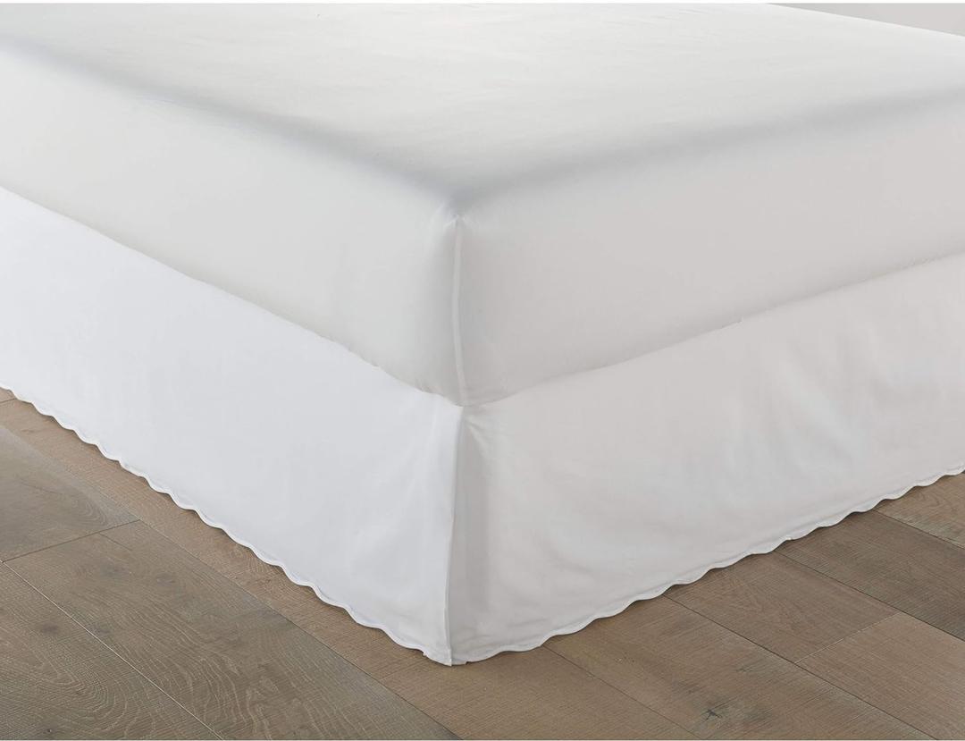 Stone Cottage - King Bedskirt, Cotton Tailored Bedskirt with Split Corners, Simple Ideal Bedding Set (Solid White, King)