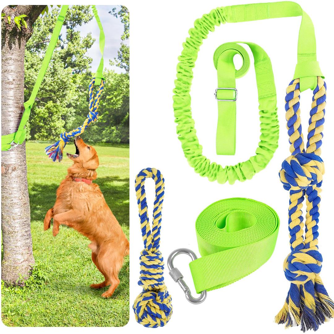 Dog Bungee Tug Toy, Dog Toy Hanging from Tree, Interactive Interactive Dog Rope Toy with Chew Lure Toys, Outdoor Tether Tug of War for Small Medium Large Dogs