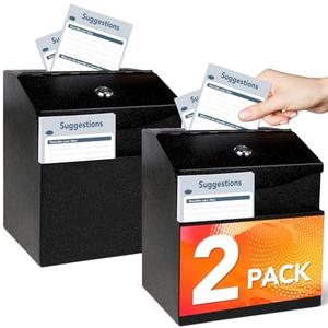 Suggestion Box with Slot and Lock 2 Pcs Metal 8.4*5.8*7.0 inch Built-In Storage Compartment 100 Suggestion Cards Tip Jar Ballot Voting Prayer Comment Teacher Mailbox Booth Classroom Restaurant
