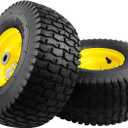 2PCS 15x6.00-6 Lawn Mower Tires, 4 Ply Tubeless 15x6-6 Front Tire Assembly Replacement for Craftsman/John Deere/Cub Cadet Riding Mowers,570lbs Capacity,3" Offset Hub,3/4" Bushing