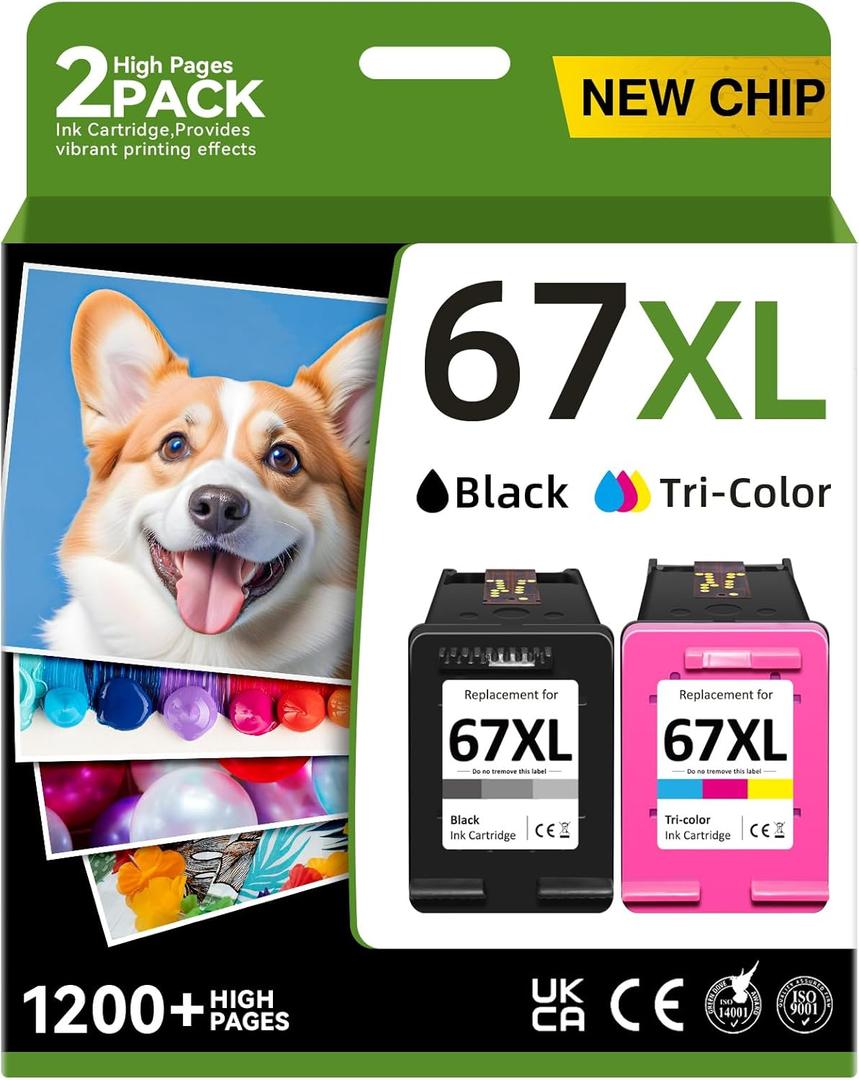 67XL Printer Ink Compatible for HP 67XL Ink Cartridges Black Color Combo Pack Compatible for HP Ink 67 Fit for DeskJet 2700e 2700 2855e 2827e 2755e 2755 4155e 4255e for Envy 6000 6055e 6400 Printer