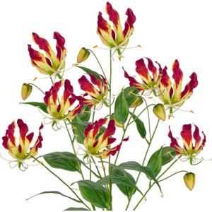 Briful Set of 3 Artificial Flowers Sprays Fake Gloriosa Superba Flowers, Fushia Faux Flame Lily Flowers Bouquets Floral Arrangement for Wedding Home Farmhouse Centerpieces Vase, Fall Decor (Red)
