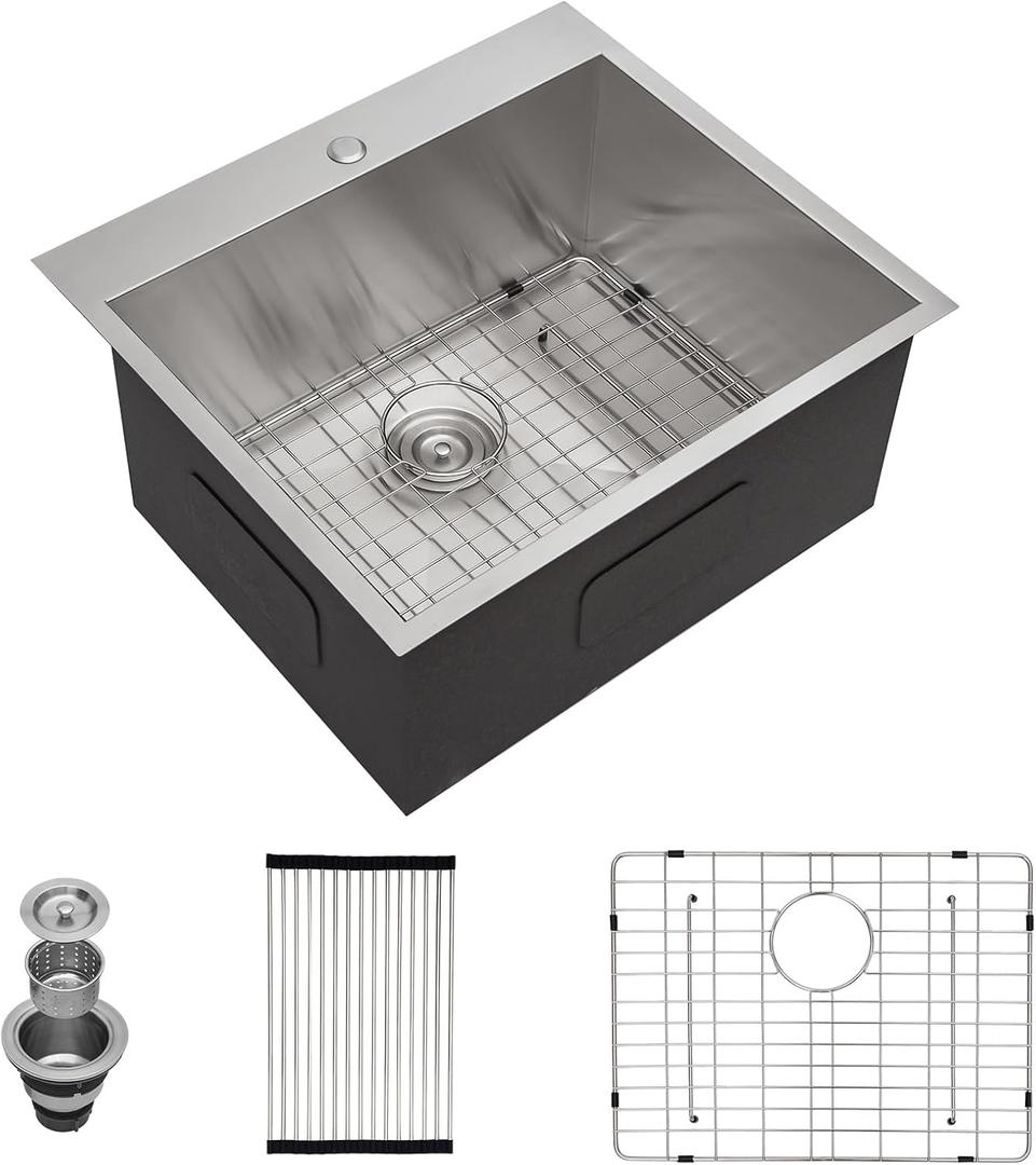 23"x20" Stainless Steel Drop In Topmount Laundry Sink - 16 Gauge, Single Bowl, 12 Inch Deep