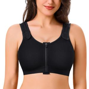 CYDREAM Zip Front Closure Wireless Bras for Women Full Coverage Post Surgery Compression Back Smoothing Comfort Adjustable (Medium, Black)