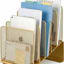 LEKETREE File Organizer for Desk, File Folder Organizer with 5-Section Vertical Rack, Suitable for Home Office Document Organization and Storage(Gold)