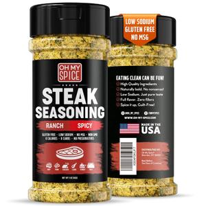 Steak Seasoning Spicy Ranch Seasoning Powder Mix - Gluten Free & Low Sodium Meat Seasonings for Ribeye, Beef & NY Strip Steak. Hot Ranch Powder Steaks Seasonings for Grilling. Dry BBQ Rub Spices. 5oz (EXP 01/02/27)