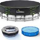 Uirway 600D Heavy Duty 10ft Round Pool Cover for Above Ground Pools, Solar Pool Cover Windproof Ratchet Locking System & Reflective Drawstring, Hard Pool Cover UV Protection, with Anti-Slip Straps