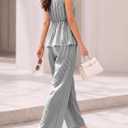 Women's Striped 2 Piece Set Tie Front Peplum Tank Tops and Wide Leg Pants Sets Black Large (L)