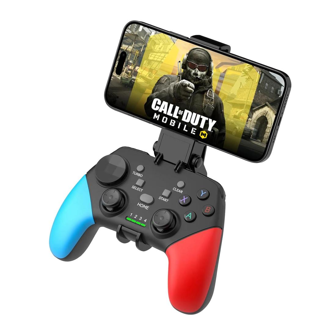 Joso Wireless Mobile Gaming Controller for iPhone, Android, iPad, Tablet, PC, Phone Controller with Phone Clip Supports Cloud Game, COD Mobile, Genshin Immpact, Remote Player Gamepad (Black+Blue+Red)