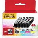 PGI-280XXL CLI-281XXL Compatible Replacement for Canon 280 and 281 Ink Cartridges Use with Canon PIXMA TR8520 8620 7520, TS9120 6200 6220 8120, 5-Pack
