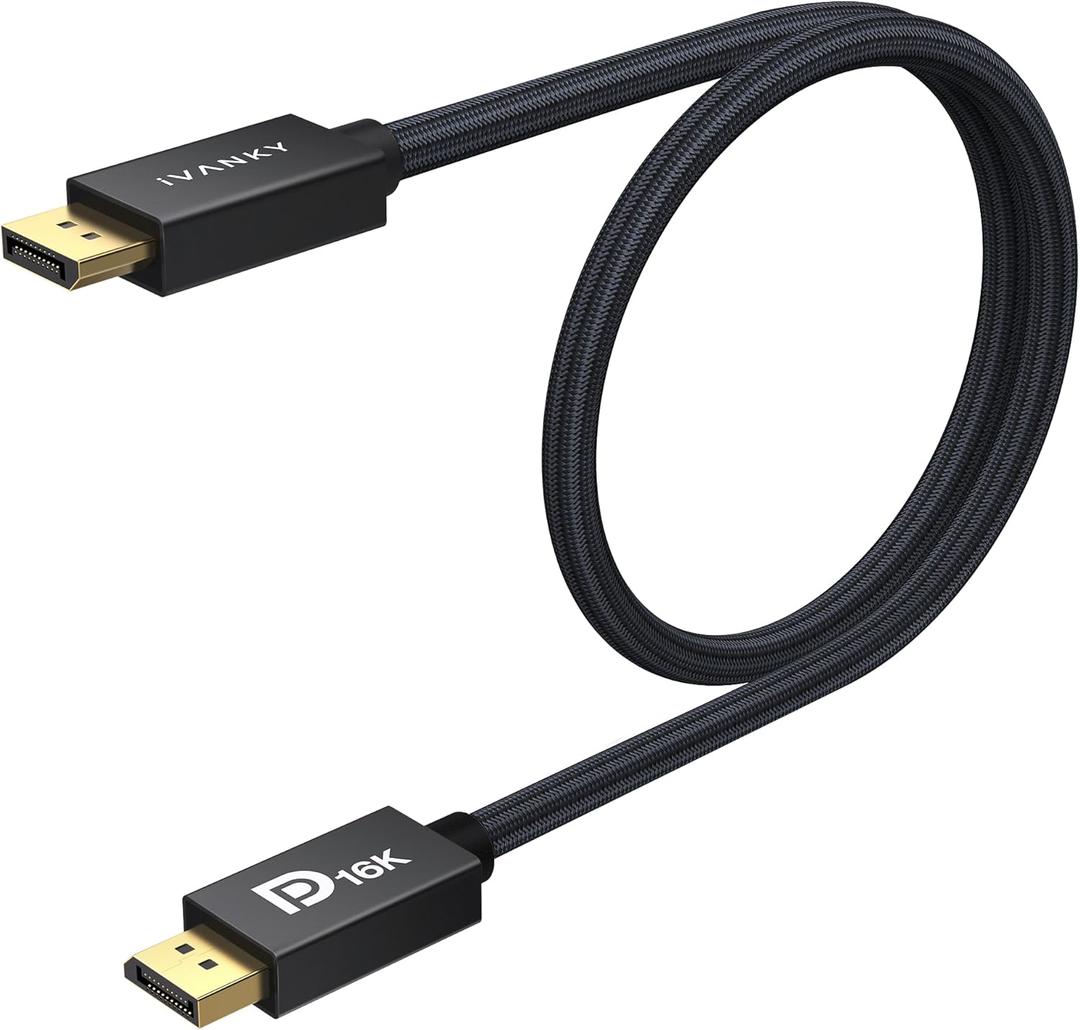 IVANKY 16K Displayport Cable 2.1, Short DP Cable 3.3ft [16K@60Hz, 8K@120Hz, 4K@240Hz/165Hz], DisplayPort 2.1 Cable Support HDR, HDCP 2.2, 3D, ARC, Compatible with Gaming Monitor, TV and More (3.3ft)