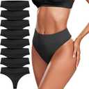 SAYCELI High Waisted Thongs for Women - 8 Pack Seamless Wide Band Panties Ladies Cheeky Soft Stretchy Underwear High Rise (Black, XL)
