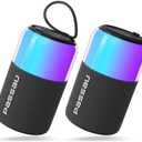 Passau Portable Bluetooth Speaker with Lights Show, 15W Loud Clear Sound, White Elephant Gifts for Adults, BT 5.4, LED Lights up Speakers Stocking Stuffers Gifts for Kids, Teen, Girls, Boys (2 Pack)