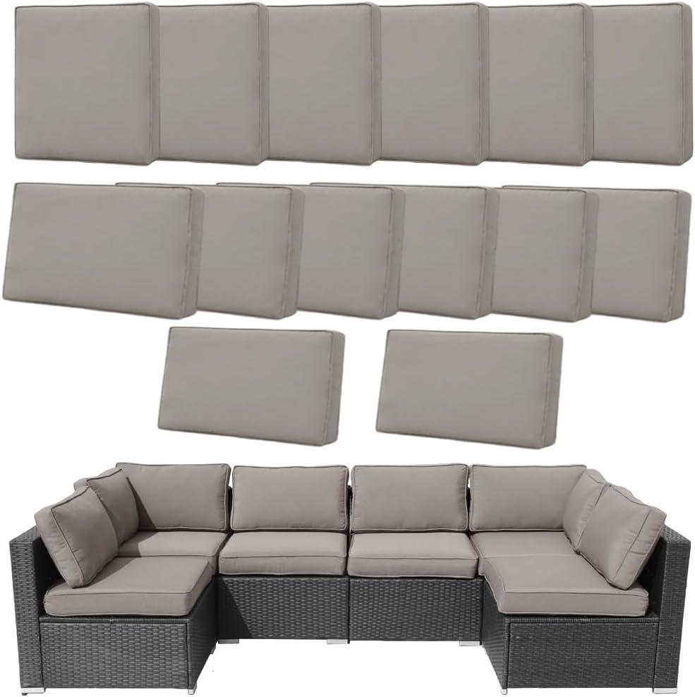 14Pcs Outdoor Cushion Covers Replacement Washable w/Zipper for 6-Seaters Sofa Patio Slipcovers Set Seat and Back Covers Only-25.6x25.6x4inch (Light Gray)