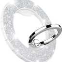 Magnetic Phone Ring Holder for MagSafe, Glitter Magnetic Grip Compatible with iPhone 17 16 15 14 13 12 Pro Max,Pro,Plus,Mini, Pixel 10 Series Mag Safe Accessories,Adjustable Kickstand,Silver