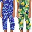 Ekouaer 2 Pack Women's Capri Pajama Sets Short Sleeve Two-Piece Pjs V Neck Tops & Pants Printed Lounge Sets (XX-Large, Gp6)