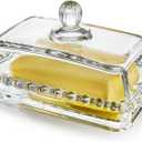 6.5'' Clear Glass Butter Dish with Handled Lid,Classic 2-Piece Design Butter Keeper For Countertop,Dishwasher Safe