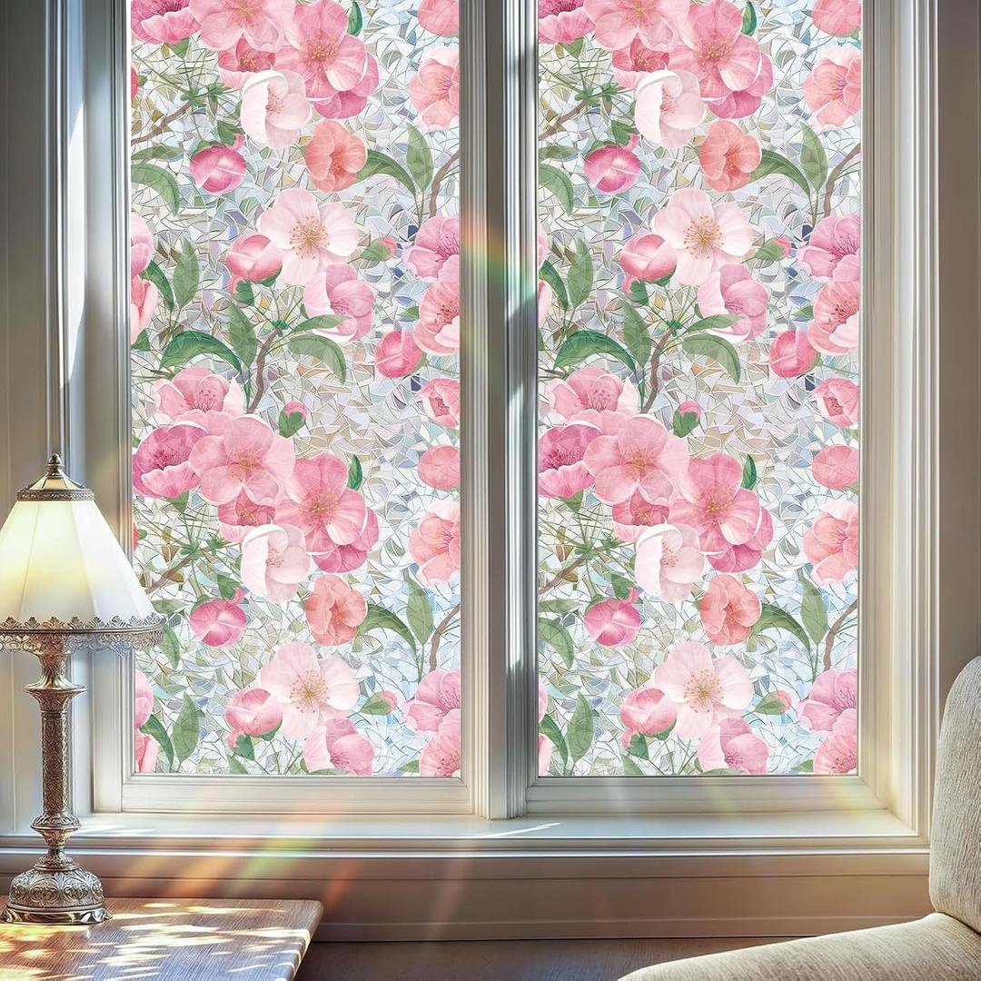 Rainbow Privacy Window Film, Static Glass Cling, Blackout Window Cover, 3D Laser Window Tint, UV Blocking & Heat Insulation, No Glue, Reusable for Home Bathroom Office Car, 31.5" x 78.74".