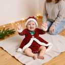 Newborn Baby Girl Christmas Outfit Santa Dress Ruffle Long Sleeve Velvet Romper Dresses Xmas Clothes With Hat (Brown)