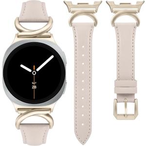 Minyee Leather Band Compatible with Samsung Galaxy Watch 8 40mm 44mm/ 8 Classic 46mm Bands, No Gap One-Click Slim Thin Dressy Leather Strap with C-Shape Metal Buckle Women, NOT for Other Models (Starlight/Champagne Gold)