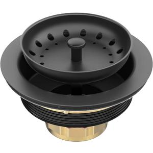 BOTEMY Stainless Steel Black Sink Drain Strainer Kit 3-1/2 inch Kitchen Drain Assembly with Metal Center Knob Basket Stopper Replacement for Standard Kitchen Sinks, Matte Black