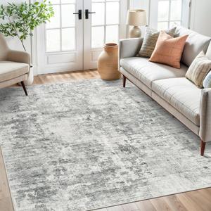 Soalmost 6x9 Abstract Area Rugs for Living Room 6 x 9 Washable Non Slip Low Pile Gray Rugs for Bedroom Dining Room Foldable Thin Gray White