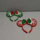 JOYIN 2 Pcs LED Christmas Headbands Mouse Ears Headbands, Lightup Red & Green Xmas Themed Ears Headwear with Glitters, Christmas Hair Accessories for Adult Women Girl Kids Party Favor Cosplay Stage