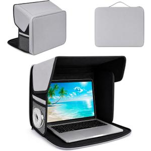 Laptop Sun Shade Tent for 12-16 Inch Laptops, 2-in-1 Convertible Carry Bag with Anti-Glare Privacy Shield, UV Heat Reflective & Water-Resistant Outdoor Cover for Beach, Travel & Working Outside