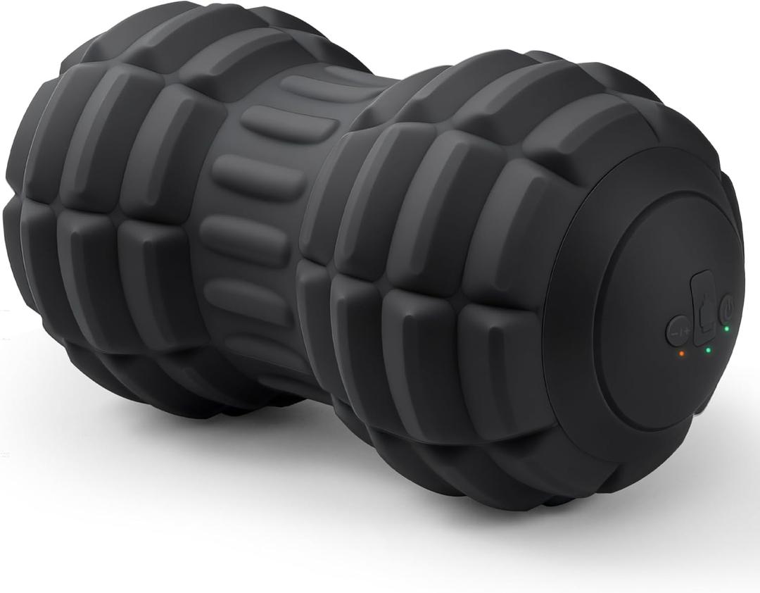 Vibrating Peanut Massage Ball for Plantar Fasciitis, 4-Speed Portable Massage Roller for Foot, Neck, Back, and Body - Deep Tissue Myofascial Release Mobility Ball Muscle Relaxer (Black)