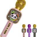 Bluetooth Karaoke Microphone Toy for Kids - Mini Portable Speaker with LED Lights, Wireless Pairing (TWS) for Duet Singing, Christmas Birthday Gift Toys for Boys & Girls Ages 2-12 (Pink - 1)